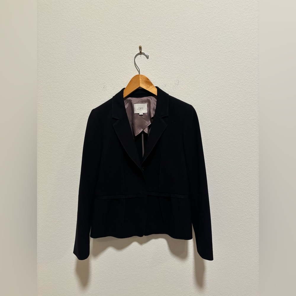 LOFT Ann Taylor Brushed Herringbone Double Breasted Blazer